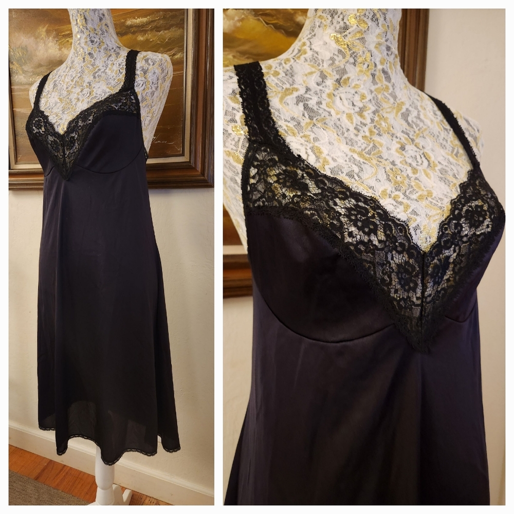 VTG Black Lace Bodice Maxi Slip Dress main image 1